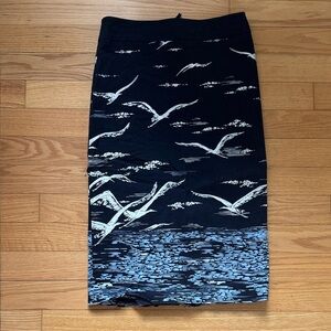 MAEVE - ANTHROPOLOGIE Navy Blue Seagull Print Pencil Skirt